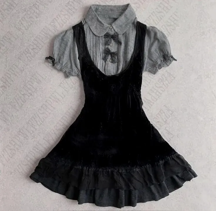 Bow Cute Harajuku Gothic Dress Y2K Women Clothing Aesthetic Subculture Punk Fashion Shirt dress Female Lace Chic Vintage Frock — image 1