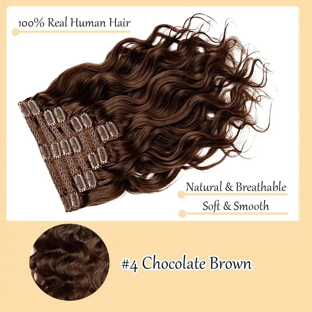 #4 Body Wave Clip In Hair Extensions 100% Real Human Hair Chocolate Brown Clip In Human Hair Extensions 120g/8pcs For Woman — image 4