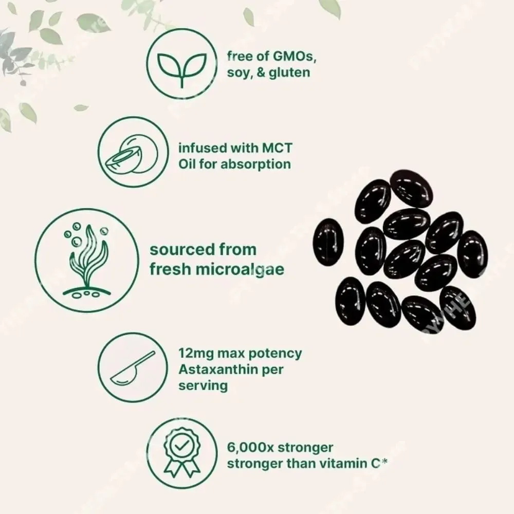 Astaxanthin 12mg softgels - daglig antioxidantstøtte Ikke-GMO glutenfri sojafri 120 kapsler til voksne — image 5
