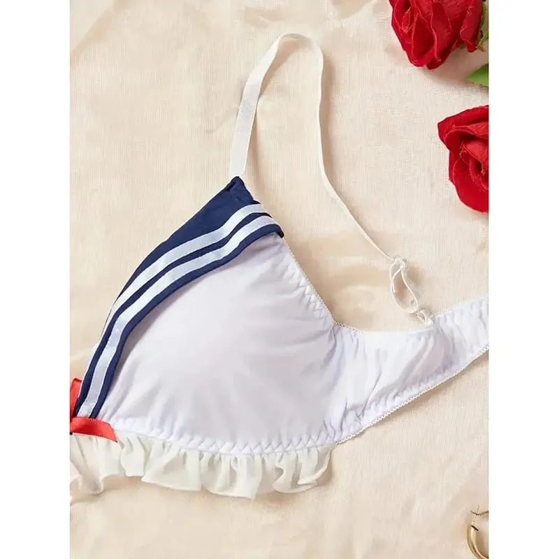 Erotic Sexy Student Uniform Bra And Panty Set Underwear Transparent Bra Exotic Sets Sexy Thong Woman Porn Lingerie Women Costume