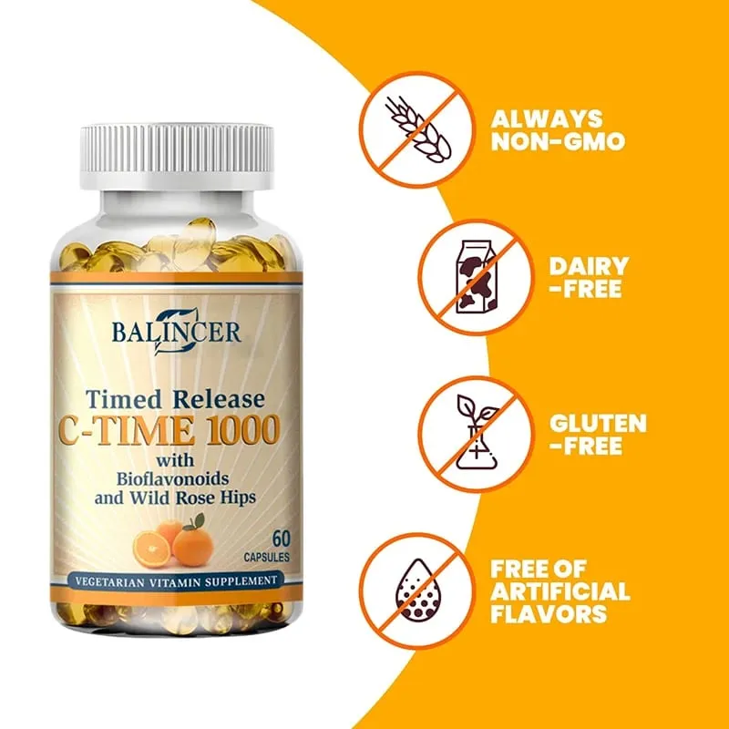 Vitamin C Capsules 1000mg Antioxidant Support Immune Wellness Collagen Synthesis Skin & Bone Joint Health 30/60/120 Capsules