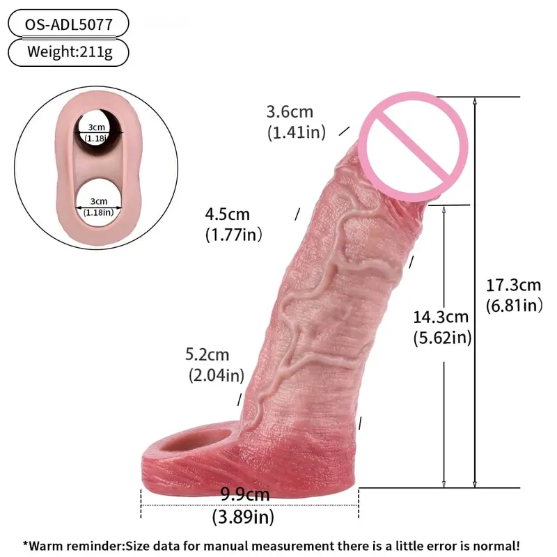 7.2in Realistic Penis Sleeve Reusable Penis Sleeve with Cock Ring Silicone Penis Enlarger Sleeve Male Adult Sex Toy for Men — image 22