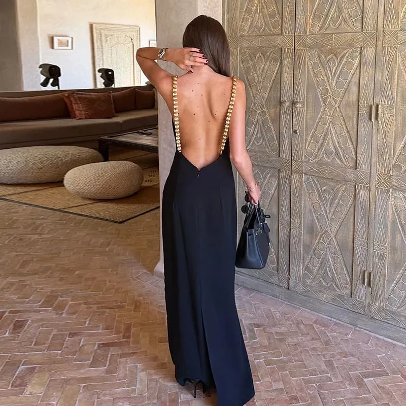 Vintage Beads Backless Black Women's Summer Dress Square Collar Sleeveless Beach Sling Sundress 2026 Lady Holiday Party Robes — image 5