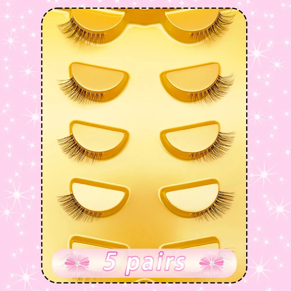 ナチュラルキャットアイハーフつけまつげ 5 ペアクリアバンドソフトフェイクミンクまつげふわふわ短いまつげ再利用可能なメイクアップラッシュエクステンション — image 6