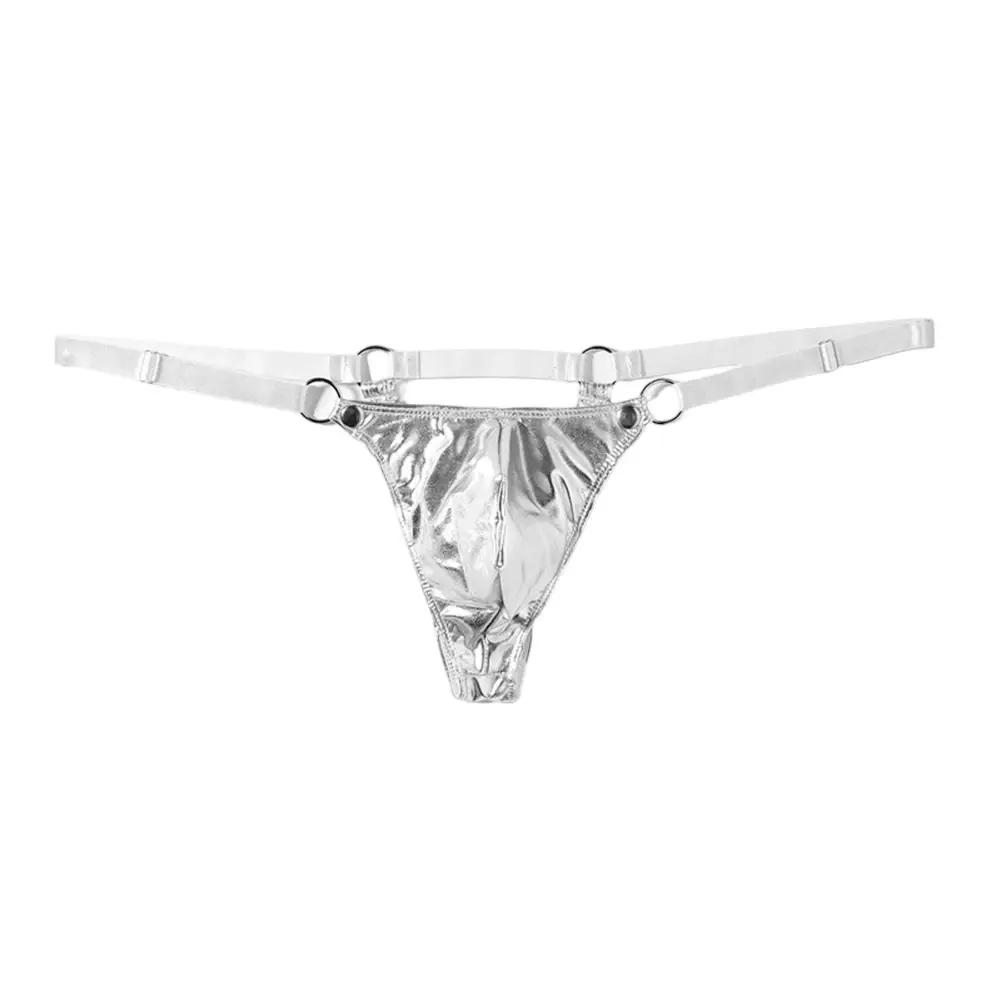 String en cuir verni pour hommes, 1 pièce, string Sexy, dos en V, anneau bas, poche bombée, Lingerie, sous-vêtements Gay Sissy, vêtements de club chauds