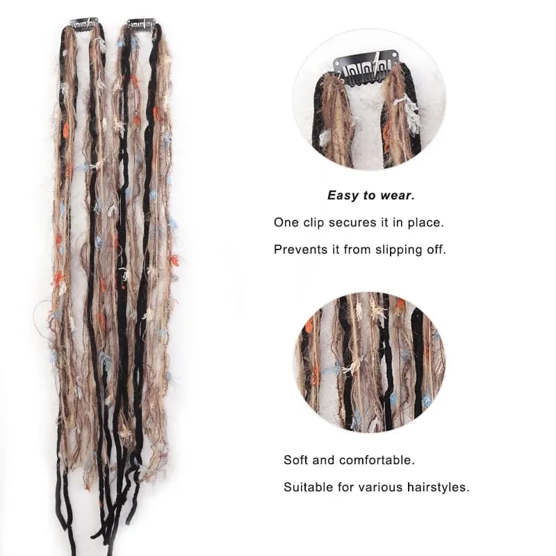 24 Inch Hand Woven Braiding Hair Extensions 2Pcs Synthetic Clip In Hair With BB Clips Dreadlocks Hair Pieces For Women