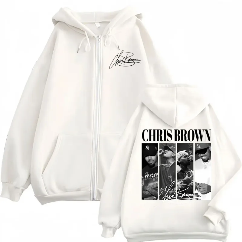 Rapper Chris Brown Graphic Zipper Hoodies Men Women Vintage Fashion Zip Up Pullovers Harajuku Hip Hop Long Sleeve Sweatshirts — image 3