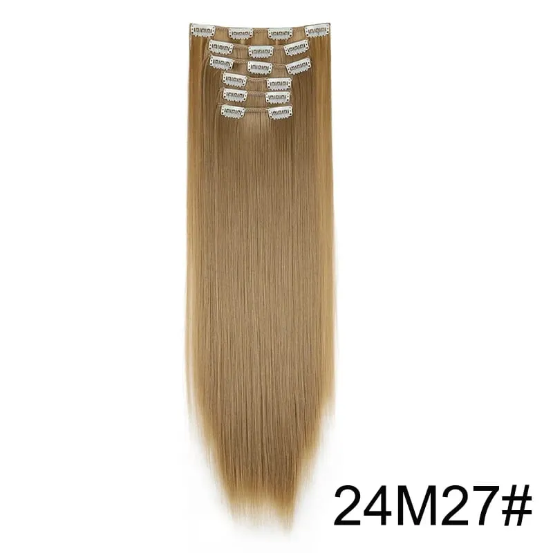 24Inch Synthetic 16 Clips in Hair Extensions Long Straight Hairstyle Blonde Black Hairpieces Heat Resistant False Hair