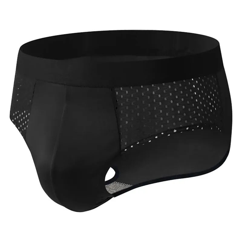 5-Pack Men's Ice Fabric Briefs with Semi-Mesh Design, Comfortable, Cool and Breathable Ideal for Daily Wear Simple Black Briefs
