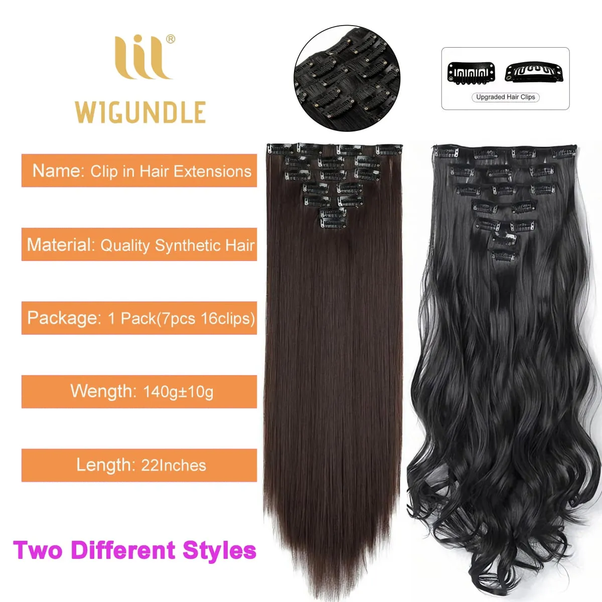 Clip in Hair Extensions for Women 22 Inches Long Wavy Curly Hair Extension Full Head Synthetic Hair Extension Hairpieces — image 3
