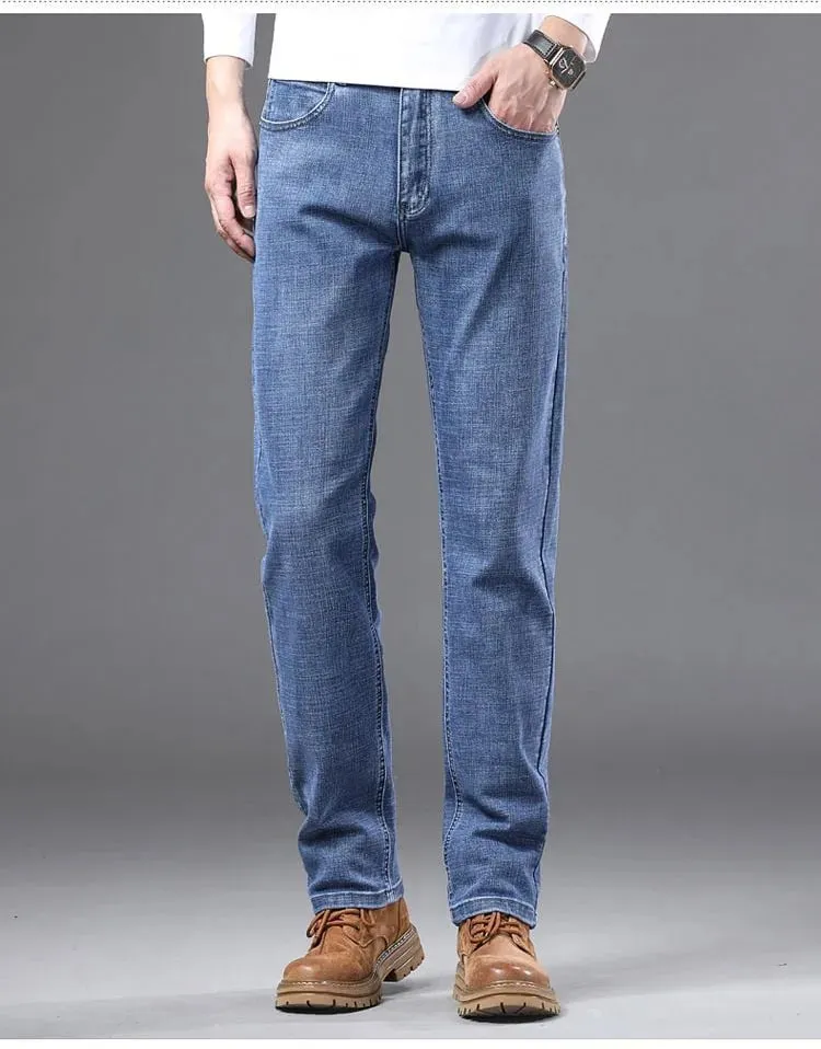 2026 Spring Summer Men's Slim Jeans Stylish Casual Stretch Fabric Denim Pants Classic Trousers Smoke Gray Plus Size 40 — image 10