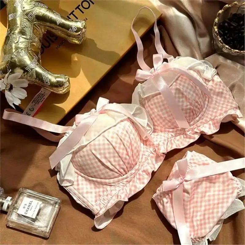 Sexy Lace Polka Dot Thin Bra Set Small Chest Gathered Collection of Accessory Breasts Comfortable Underwire Underwear Set