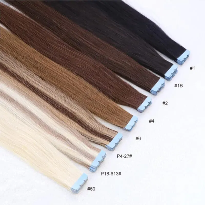 Human Hair Mini Tape In Extensions Skin Weft Machine Remy Natural Tape In 10pcs For Side Tape On Hair 12-24 Inch
