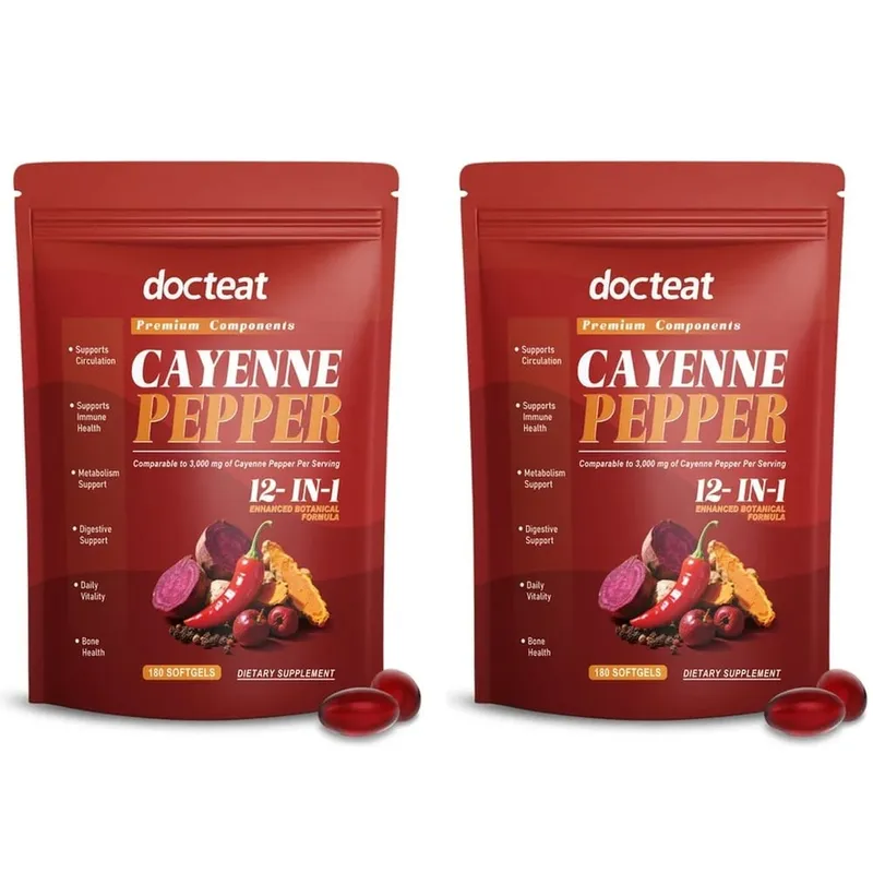 Docteat Pepper Cayenne 12-in-1 Softgels Immune Health and Bone Support with Berberine and Black Pepper Extract 180 Softgels