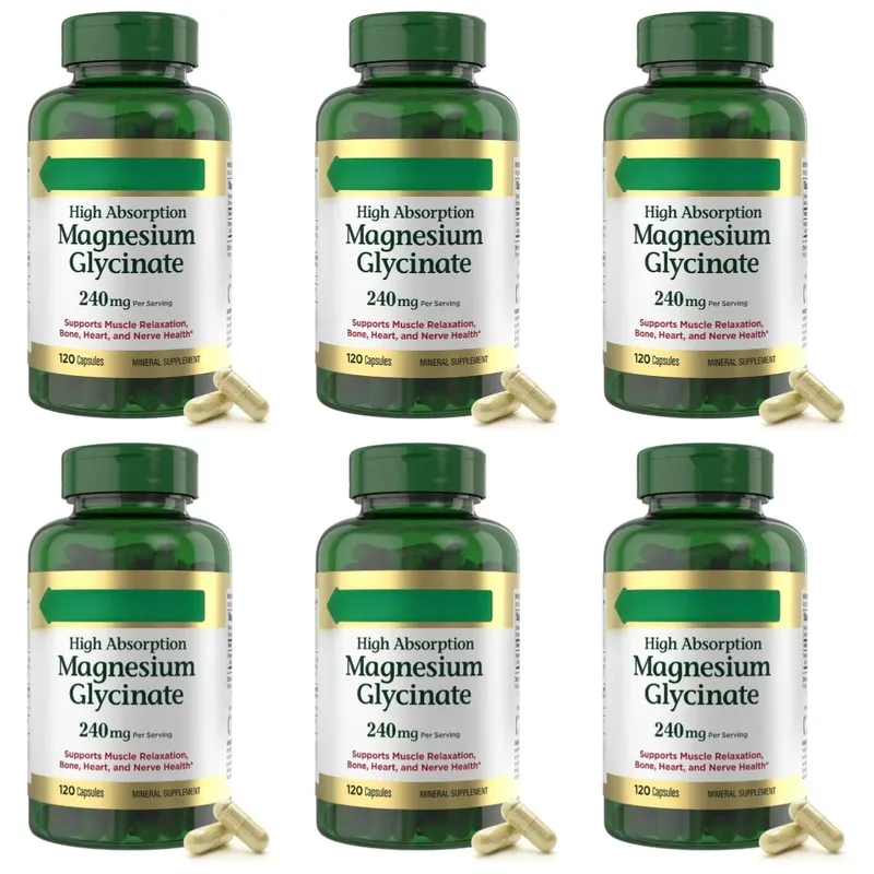 Magnesium Glycinate Capsules High Absorption Supports Muscle Relaxation Supports Bone Health 120 Capsules for Adults
