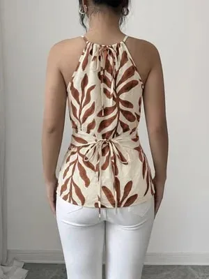 Women's Casual Cross Back Vest Plant Print Shoulder Bared Vest for Shopping Vacation Beach Travel Daily Casual Wear — image 3