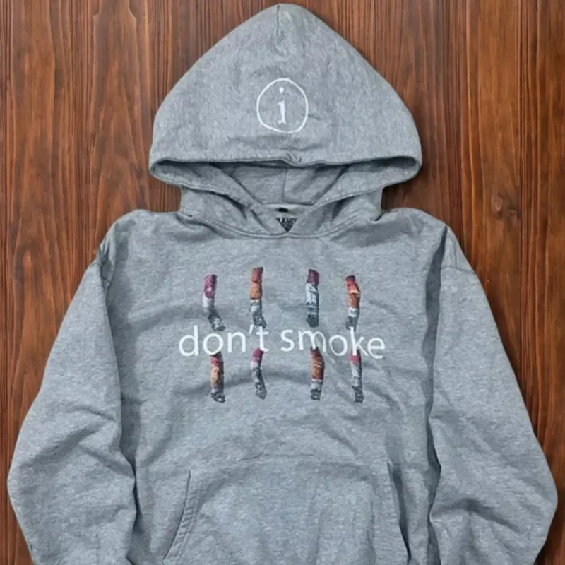 Y2K Gray Sports Hoodie Dont Smoke Print Sweatshirt Men Women Vintage Classic Hip Hop Streetwear Tracksuit Men Clothing Loose Top — image 4