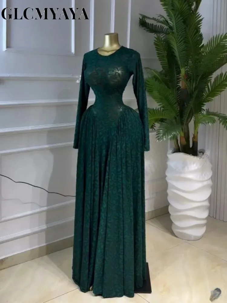 CM.YAYA Women Lace Up O-neck Long Sleeve Big Swing A-line Maxi Dress 2026 Sexy Parties Education Vacation Long Dresses Vestidos — image 3