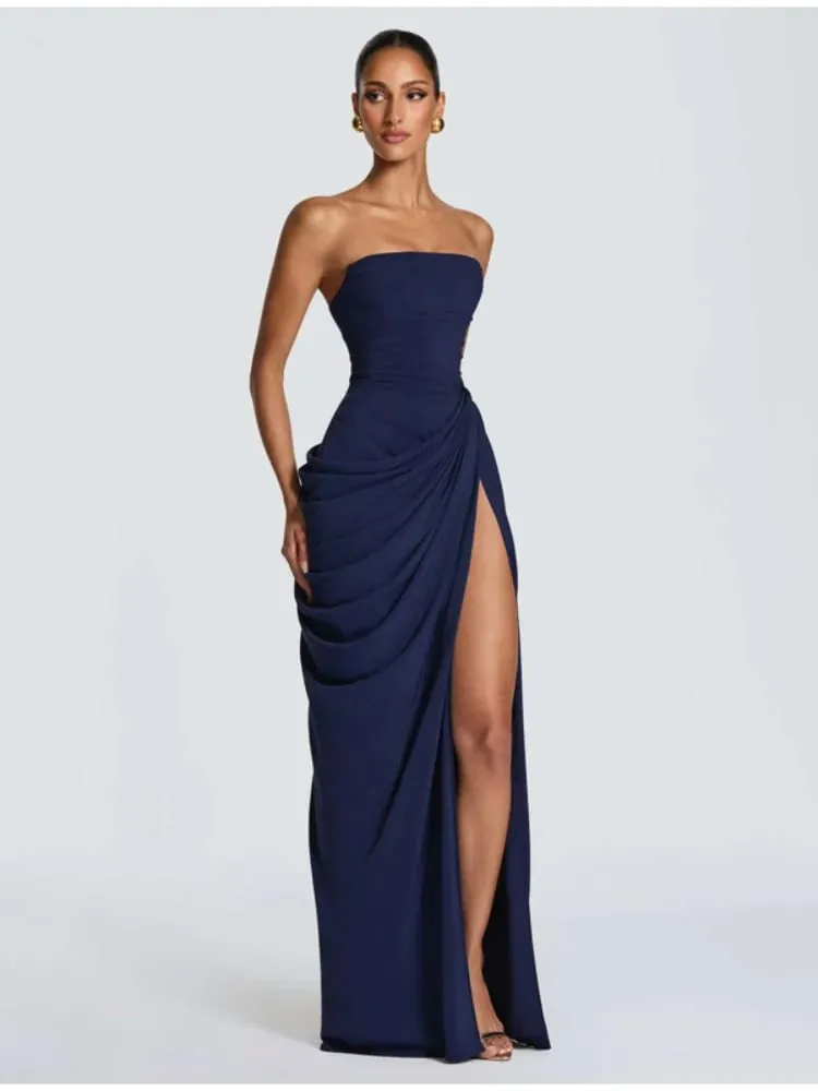 Gelbes, trägerloses, plissiertes Frauen-Split-Maxikleid, elegantes, ärmelloses Taillen-Cinch-Slim-Fit-Kleid, 2026, Damen-Tagesparty-Kleider — image 5
