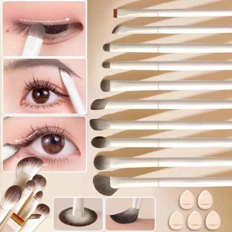 5/6/8/10pcs Natural Eye Makeup Brushes Set Detail Eyeshadow Contouring Brush Ultra Soft Blending Eyeliner Brow Brush Makeup Tool — image 1