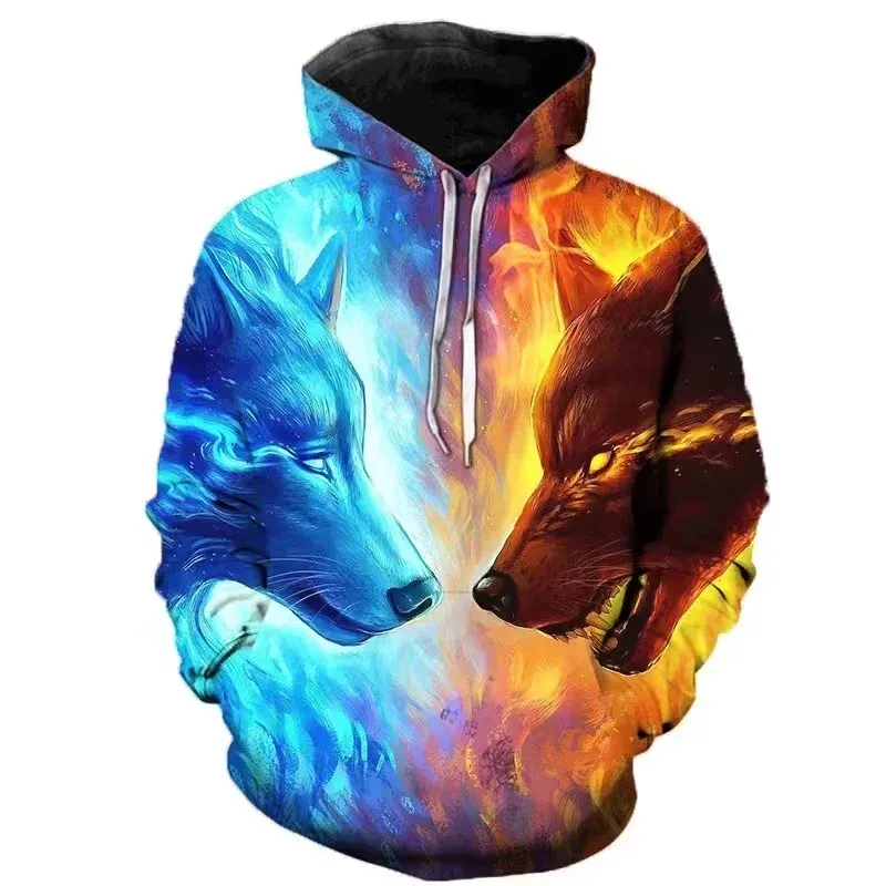 Fashion Autumn And Winter New Animal Wolf Hooded Sportswear Men's 3D Model Wolf Hooded Sportswear Men's Hooded Sportswear Tops