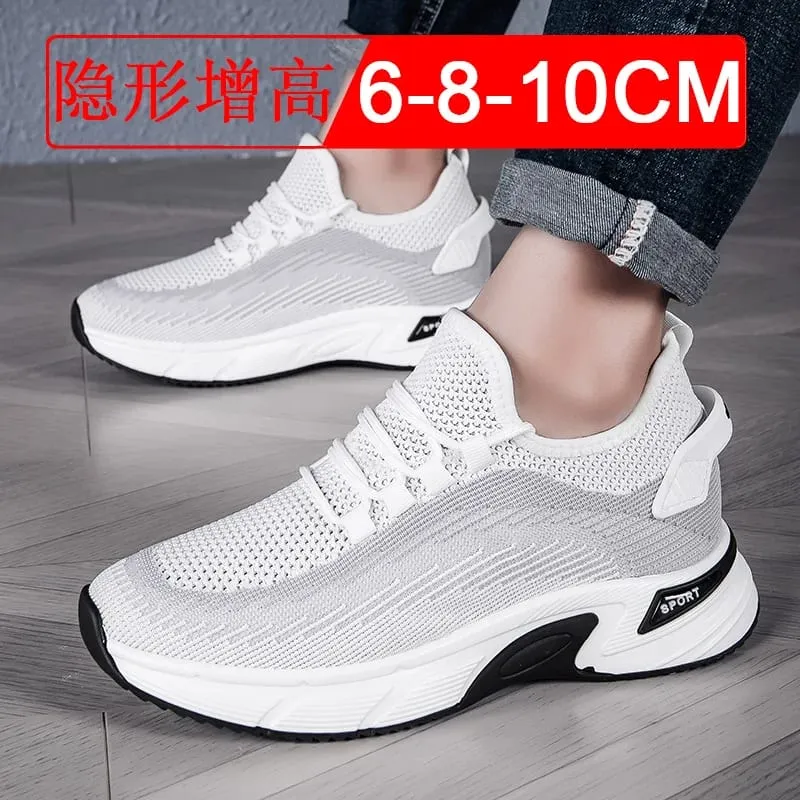 Elevator Shoes Invisible Heightening 8cm. Breathable Mesh Fabric Sports Shoes Heightening Inside for Men's Shoes Size 6cm