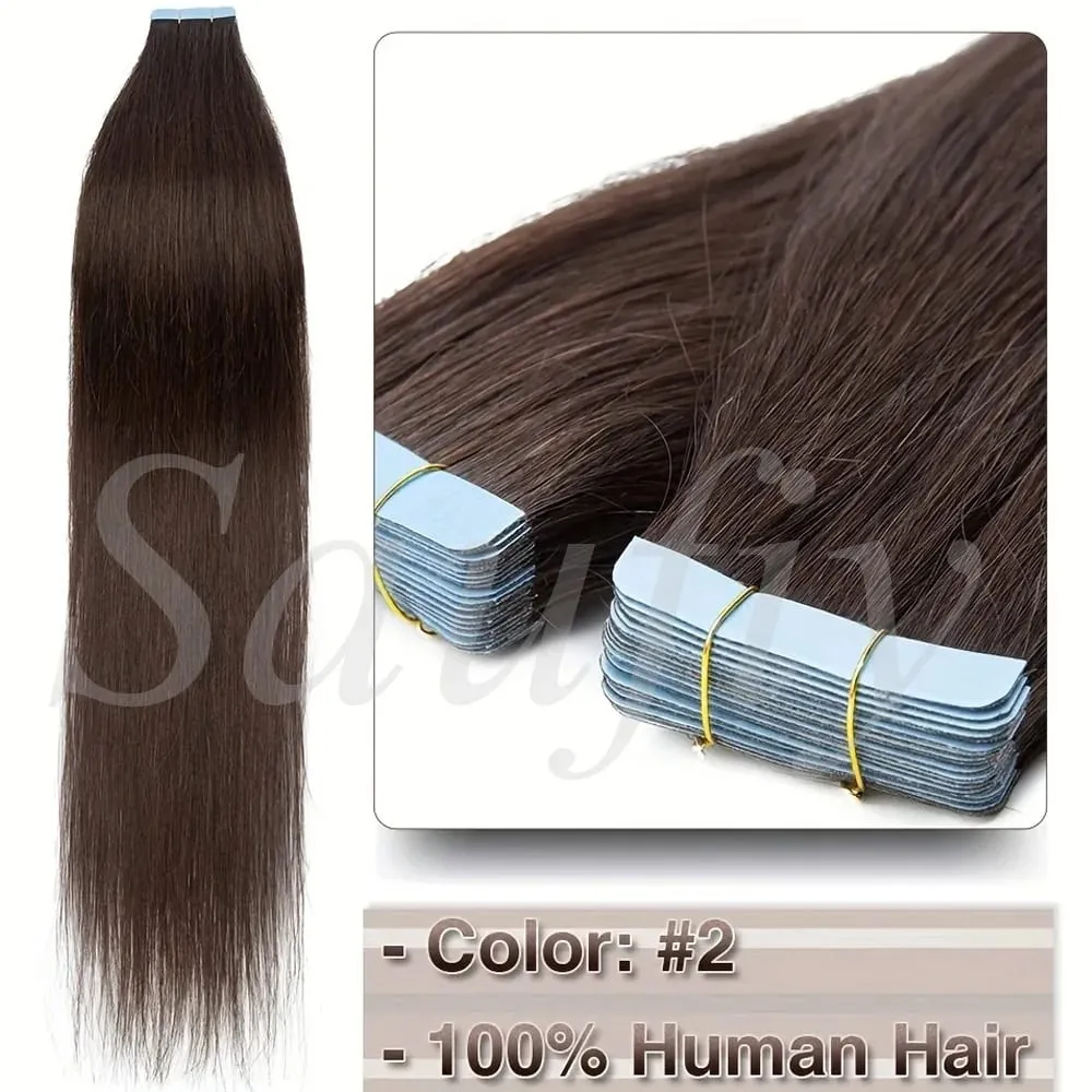 Blonde Straight Tape In Hair Extensions Human Hair 20pcs/Pack Straight Natural Black Blonde Brown Tape Ins Hair Extensions 12-20inches Seamless Double Side Skin Weft Tape In Hair Extensions For Women — image 5