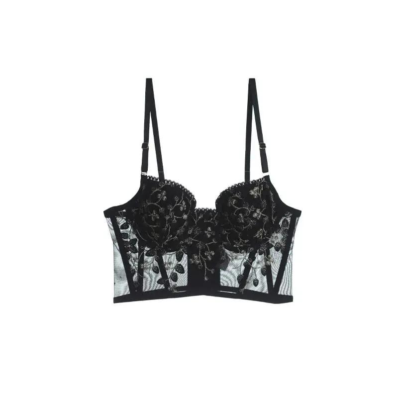 New Embroidery Lace Flowers French Women Underwear Steel Rubber Bone Push Up Bras Sexy Bralette Cute Lingerie Sexy Body Shaping — image 9