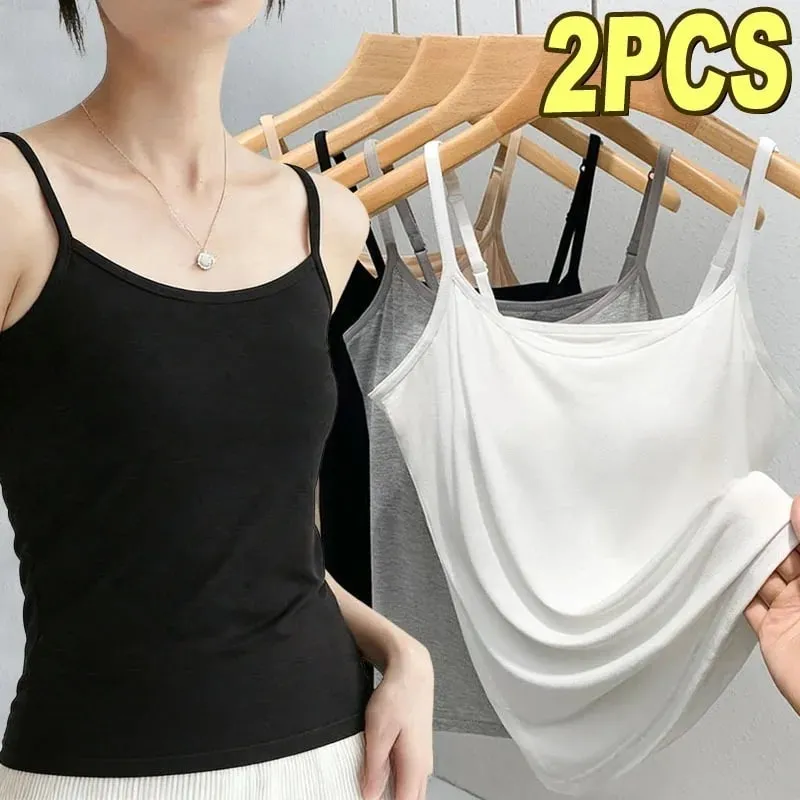 Cotton Feel Solid Sling Camisole Women Crop Top 35-75kg Sleeveless Sexy Slimming Vest Tank Base Tee Underwear Daily Staple 2026 — image 2