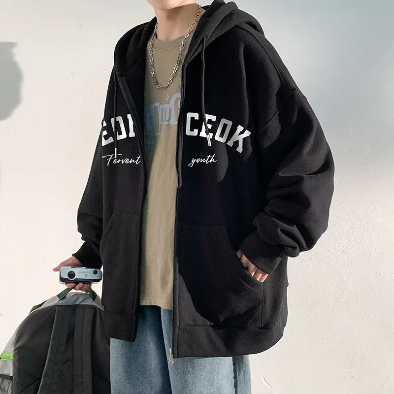 Spring Men's Streetwear Letter Printed Zip Up Hoodies 2025 New Hip Hop Long Sleeve Hoody Sweatshirts Oversized Y2K Tracksuit — image 3