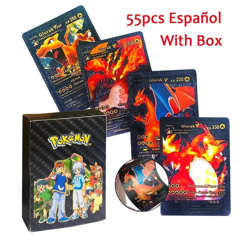 55PCSPokemon oil Cards Golden Letters English / Spanish Game Card Metalicas Charizard Vmax Gx Series Gift Gold/Silver/Black F — image 4