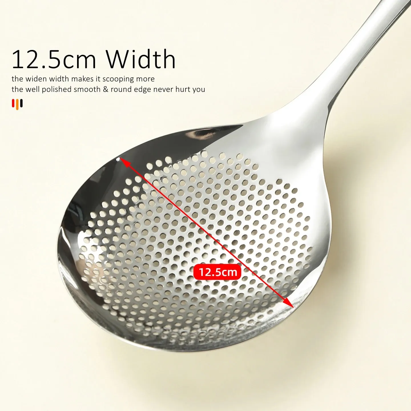 12.5cm Width 33cm Length Cooking Sieve Ultra Thick Pure 304 Stainless Steel Frying Colander Noodle Strainer with Fine Meshes