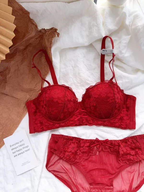 Sweet French Lace Women Bra Set Wire Free Push Up Lingerie Top Side Support Anti Sag Brassiere Panty Suit For Small Bust 32‑38 — image 12