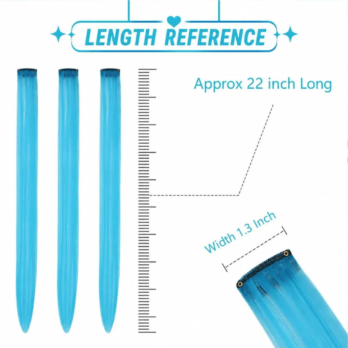 Colored Hair Extensions Clip in Teal Blue 5/10 Pieces Synthetic — image 4