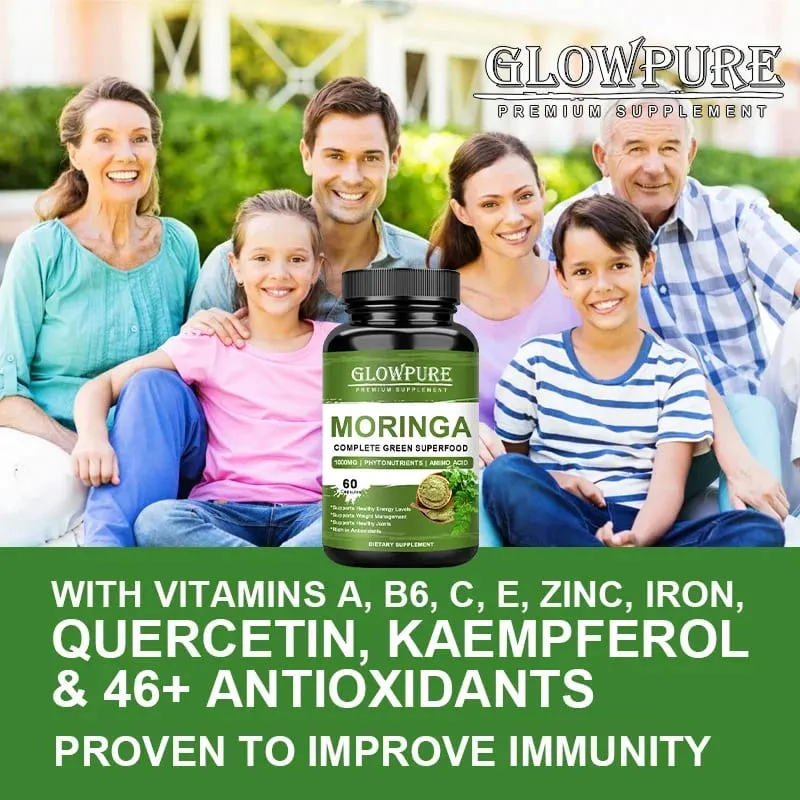 Pure Moringa Capsules - Superfood for Energy Skin Immune & Gut Health with Antioxidants Vitamins & Amino Acids