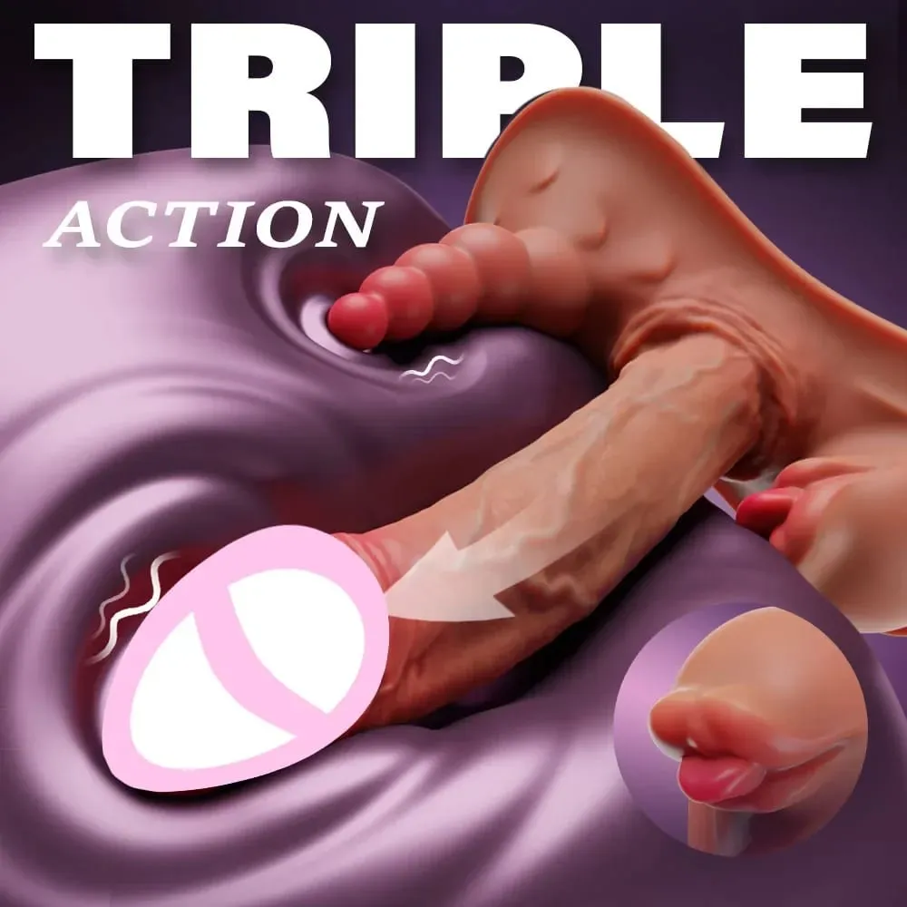 Thick Riding Dildo Sex Toys 3 in 1 Thrusting Vibrating Licking Big Realistic Dildo G-Spot Vibrators Masturbator Adult Sex Toys — image 3