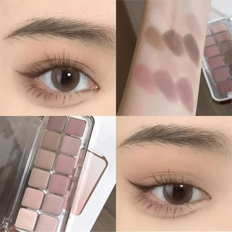 Paleta cieni do powiek o niskim nasyceniu 12 kolorów wszystkie matowe koreańskie herbaty morelowa paleta do makijażu oczu makijaż codzienny długotrwałe cienie do powiek — image 3