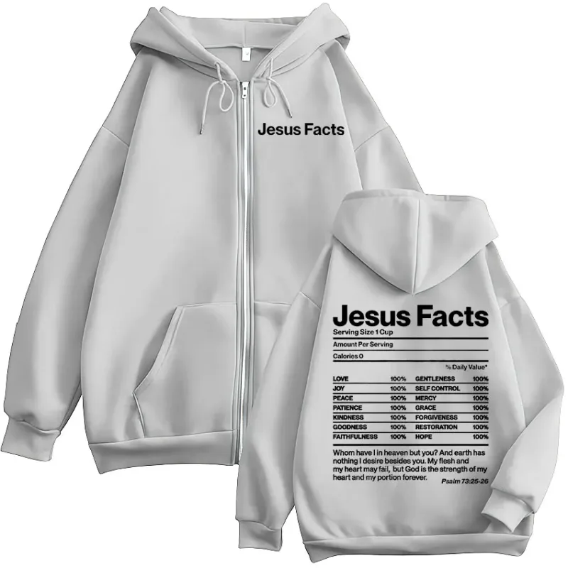 Christian Jesus Facts Bible Verse Zipper Hoodies Men Women Clothing Fashion Hip Hop Zip Up Sweatshirts Oversized Fleece Pullover — image 5
