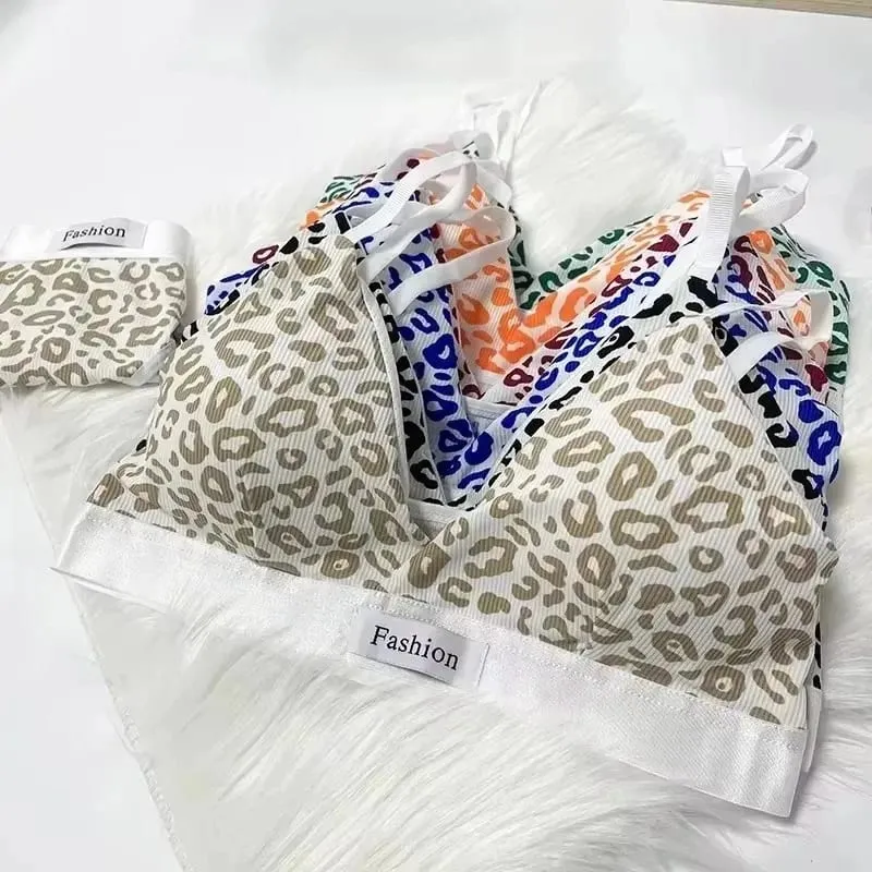 1/3Pcs Seamless Bra Set Low Waist Panties Leopard Bralette Sexy Lingerie Set Vneck Sport Brassiere Female Cotton Underwear