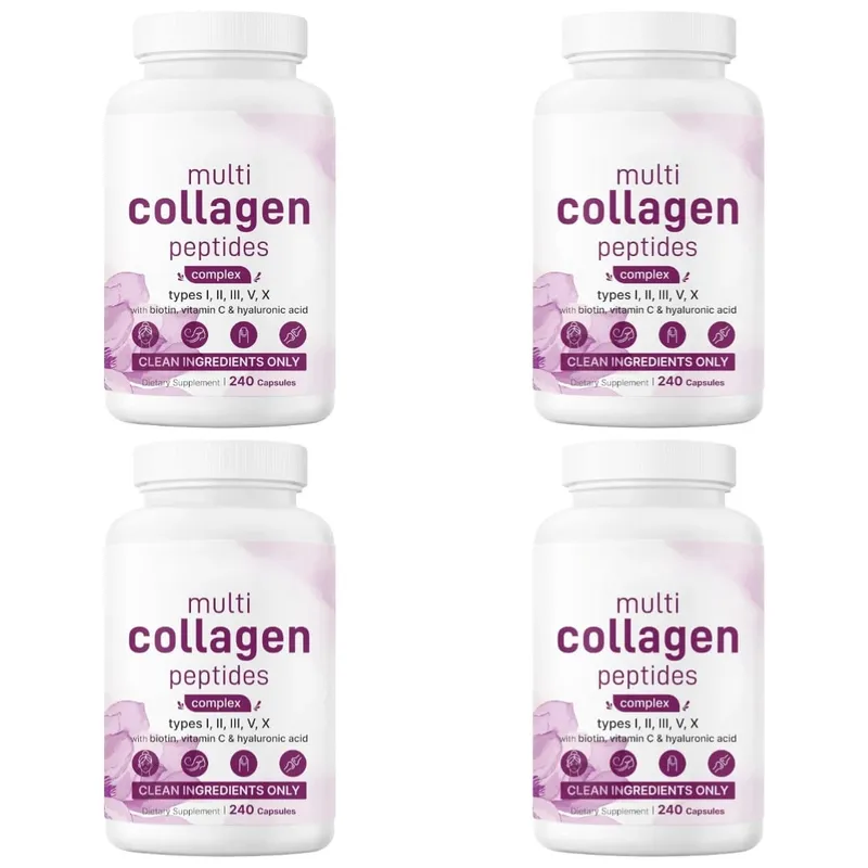 Multi Collagen Peptides Kapsler med Biotin Vitamin C og Hyaluronsyre Indeholder æg og fisk 240 kapsler