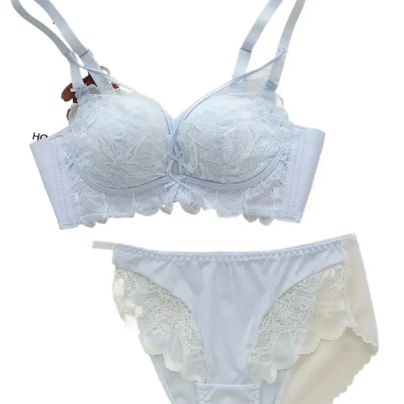French Garden MOYISU Lace Bra Set 32-38 AB Wireless Thin Cup Push Up Anti Sag セクシー Support Lingerie Suitable Small Bust