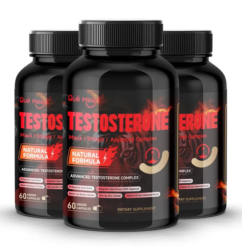 Quit Mood Men's Testosterone Capsules | Maca 100 มก. & ชิลาจิต 50 มก. และอื่นๆ | ปรับสมดุลฮอร์โมนและเพิ่มความแข็งแกร่ง – 60 แคปซูล