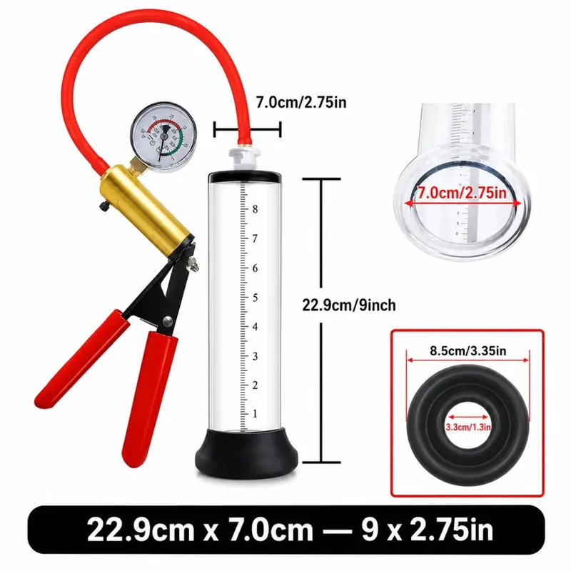 Manual Acrylic Penis Pump for Men with Pressure Gauge Clear Cylinders Vacuum Enlargement Masturbation Trainer Adult Sex Toy Set — image 27