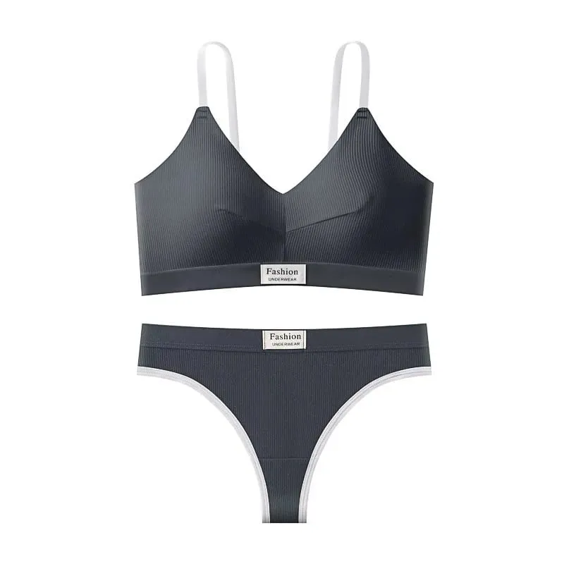 Women's Contrast Color Bra and Panty Set Deep V Strap Back Lingerie 2026 — image 6