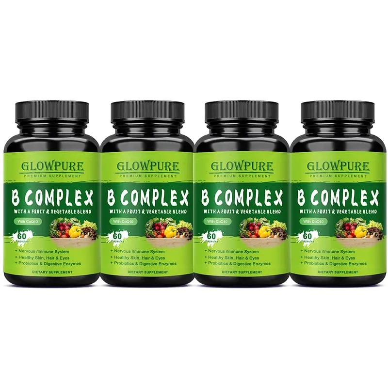 B Complex Vitamins for Nervous System & Energy - Supports Immunity Heart Health Hair Skin & Nails