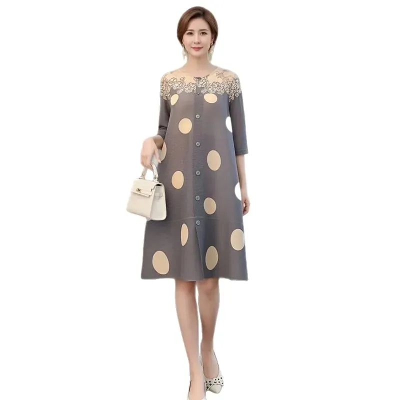 Miyake Pleated Original Polka Dot Dresses Plisse Women Pleats Loose Plus Size 2026 Summer New Casual Versatile Fold Dress — image 6