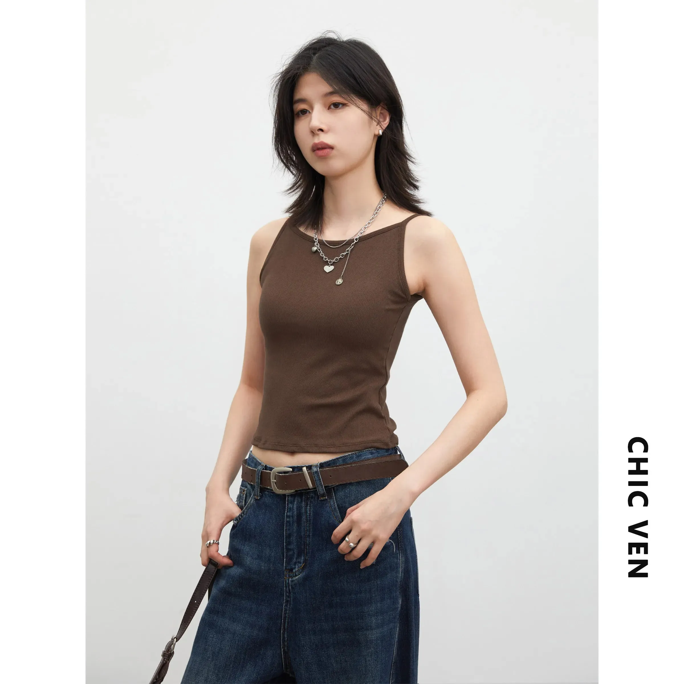 VEN Women Bottom Tees Solid New Slim Micro Elastic Tanks with Chest Cushion Ladies Camis Vest for Girl Summer 2026 — image 8