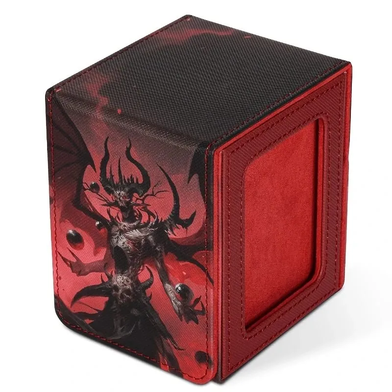 Card Deck Box for Pattern Print Cards with Display Window Hold 100+ Double-Sleeved Cards PU Leather Card Box Fits TCG Cards