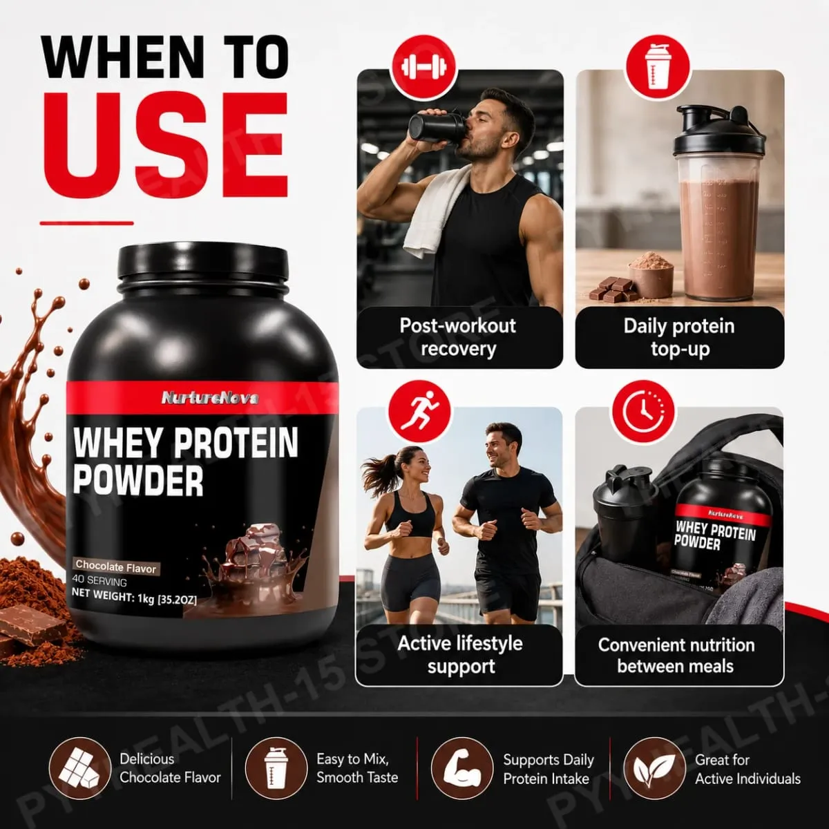 NurtureNova Whey Protein Powder Build Muscle Sport Support Vanilla Flavor Strawberry Chocolate Matcha Banana Lemon 40 Servings