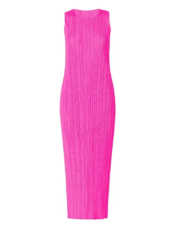 Miyake Pleated 여성 드레스 여름 민소매 긴 클래식 한국 패션 캐주얼 우아한 여성 Lce 워터 블루 비치 드레스 TP5045